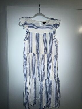 J. Crew Blue and White Striped Midi Dress